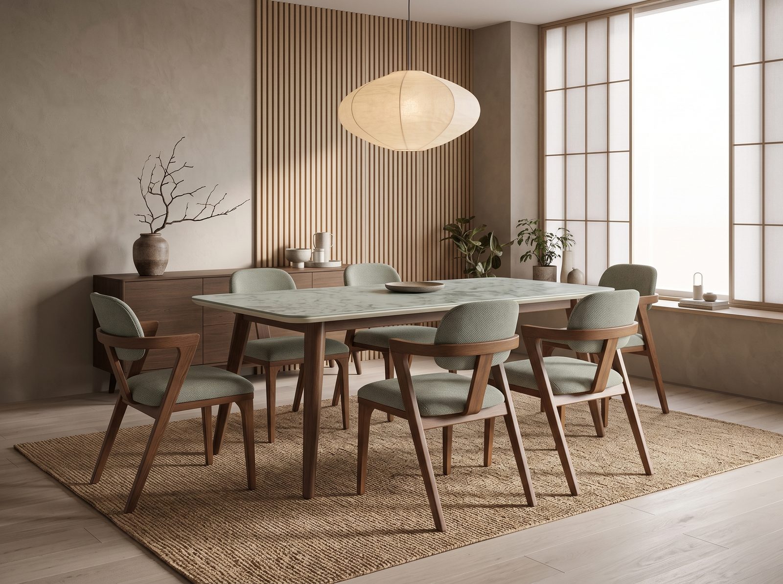 GENOA · SOFT MODERNISM – σετ τραπεζαρίας GENOA με 6 καρέκλες NAOMI – JAPANDI ELEGANCE